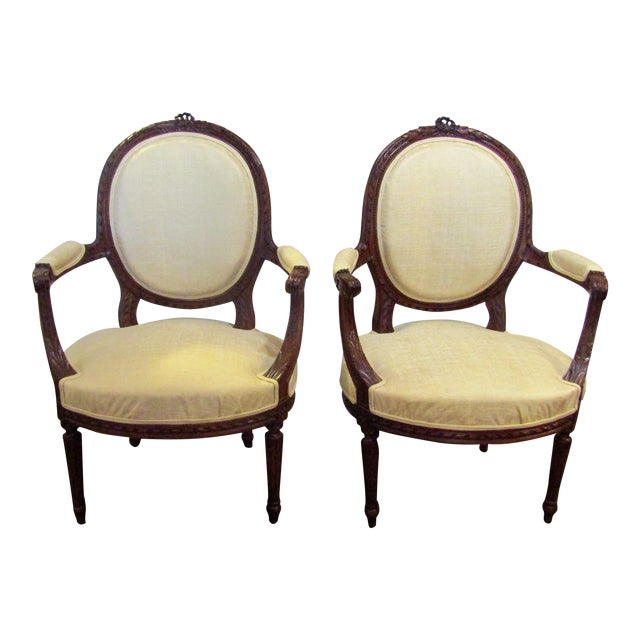 Antique French Carved Wood Upholstered Chairs - A Pair ...
