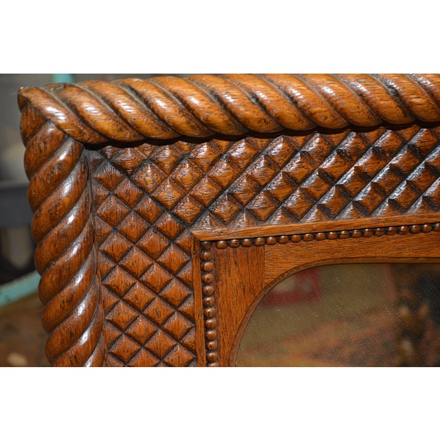 American Vintage Wood Rectangle Mantel / Wall Mirror W/ Lattice Look & Rope Twist Frame For Sale - Image 3 of 12