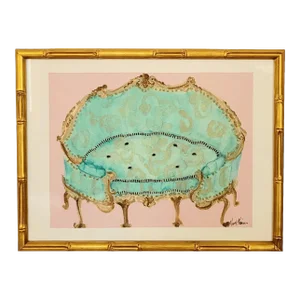 "Settee" Contemporary Expressionist Still Life Watercolor Painting by Mary Kaiser, Framed