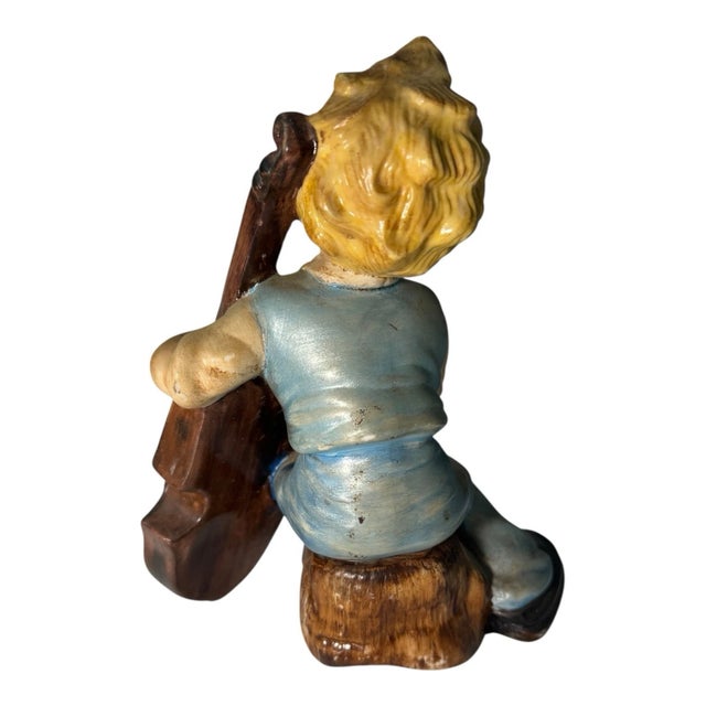 Mid 20th Century Vintage Italian Boy Cello Figurine Attributed Sally Pope Ceramic Musician For Sale - Image 5 of 8