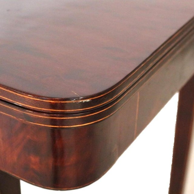Antique English Hepplewhite Flame Mahogany Inlaid & Banded Game Table 19th C For Sale - Image 9 of 11