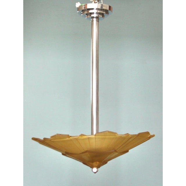 French Art Deco Ceiling Light in Chrome & Glass, 1930s For Sale - Image 13 of 13