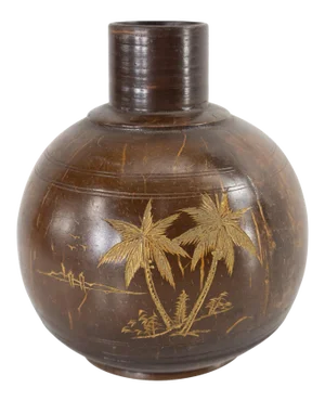 Vintage Late 20th Century Tropical Souvenir Carved Coconut Bottle Vase