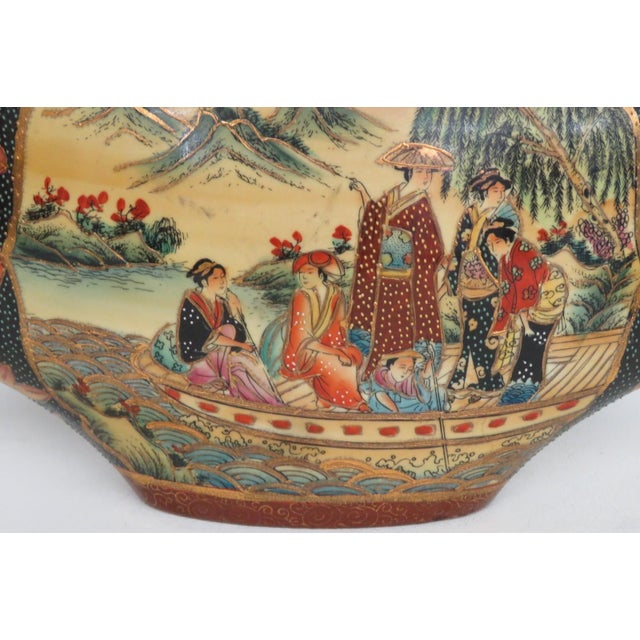 This beautiful Wide Pillow Vase is made out of Ceramic. This stunning Vase has an incredible Mid-Century Japanese Satsuma...