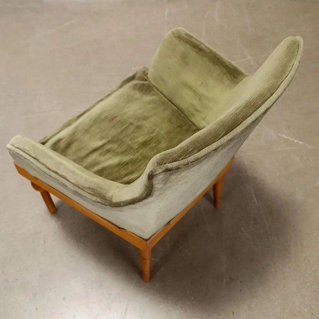 Velvet & Wood Armchair, 1960s For Sale - Image 3 of 11