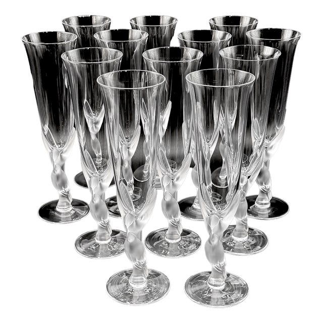 Snow Doves Crystal Champagne Flutes by Igor Carl Fabergé, France, 1982, Set of 12 For Sale