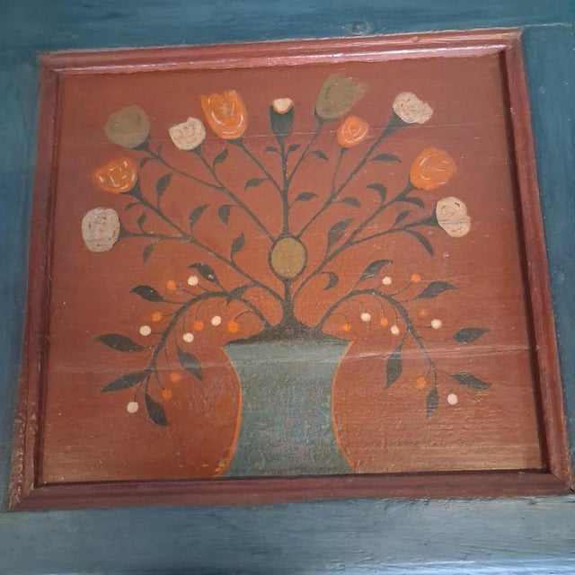Wood Antique Farmers Chest with Floral Folk Painting, 1800s For Sale - Image 7 of 18