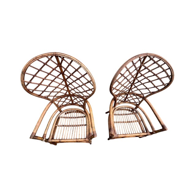 Ficks Reed Late 20th Century Ficks Reed Peacock Fan Balloon Back Rattan Chairs a Pair For Sale - Image 4 of 10