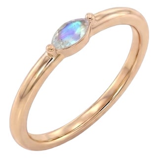 Rainbow Moonstone Stacking Ring | Minimalist Gold Everyday Band | Modern Promise Ring for Her Us 7 For Sale