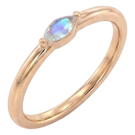 Rainbow Moonstone Stacking Ring | Minimalist Gold Everyday Band | Modern Promise Ring for Her Us 7 For Sale