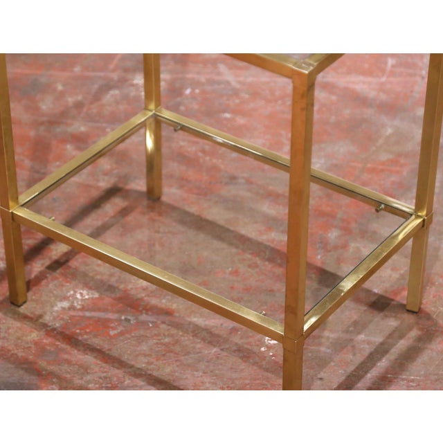 Metal Mid-Century French Maison Jansen–Style Gilt Metal and Glass Side Table For Sale - Image 7 of 7
