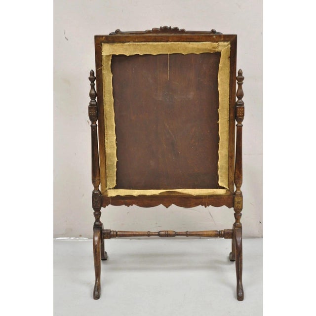 Antique French Victorian Carved Walnut and Needlepoint Fireplace Screen For Sale - Image 10 of 12