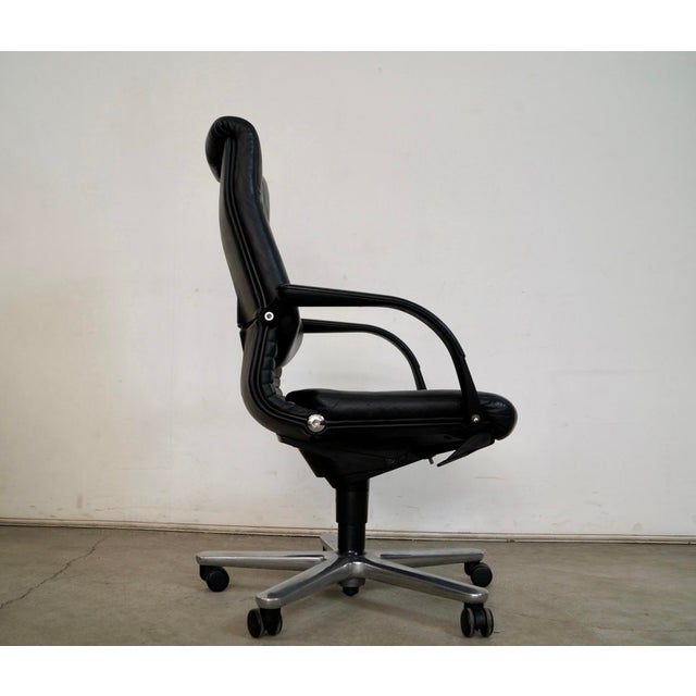 1980s 1980’s Postmodern Swiss Reclining Leather Office Desk Chair For Sale - Image 5 of 12
