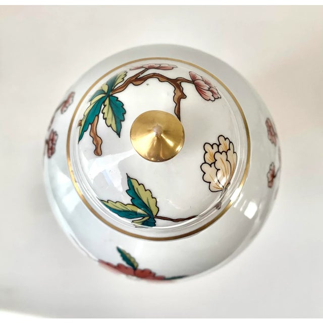 Modern Porcelain Covered Jar With Gilt Floral Decoration From Europe For Sale - Image 3 of 7