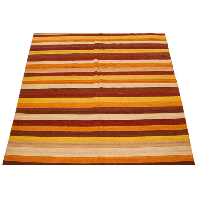 Modern 2020s Modern Kilim Handmade Multicolor Geometric Wool Rug For Sale - Image 3 of 7