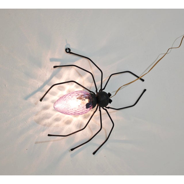 Metal Mid-Century Modern Wall Lamp in Metal and Murano Glass Depicting a Spider, Italy, 1950s For Sale - Image 7 of 17