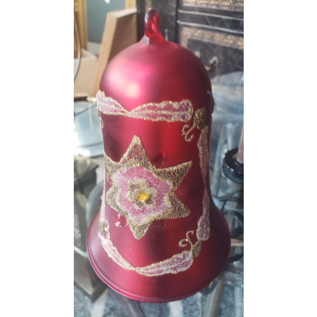 Vintage Mid 20th Century Red Gold Star Glass Bell Christmas Ornament For Sale In Indianapolis - Image 6 of 6