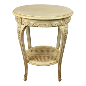 French Louis XVI Style Side Table With Caned Bottom Shelf