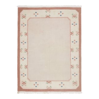 1970s Vintage Turkish Oushak Handmade Wool Cotton Cream Area Rug For Sale