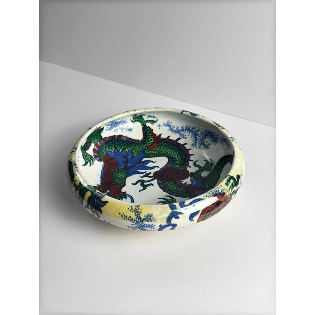 Blue Vintage Dragon Bowl in Hand-Painted Ceramic by Frederick Rhead, 1930s For Sale - Image 8 of 10