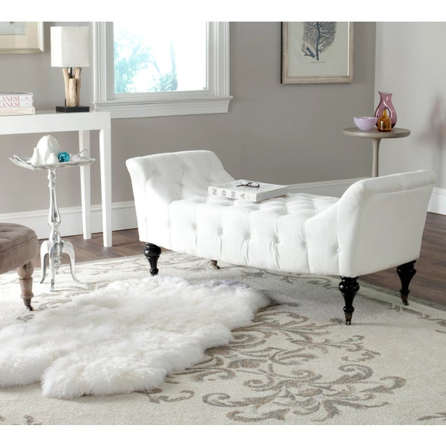 2020s Tufted Bench, White & Espresso For Sale - Image 5 of 6