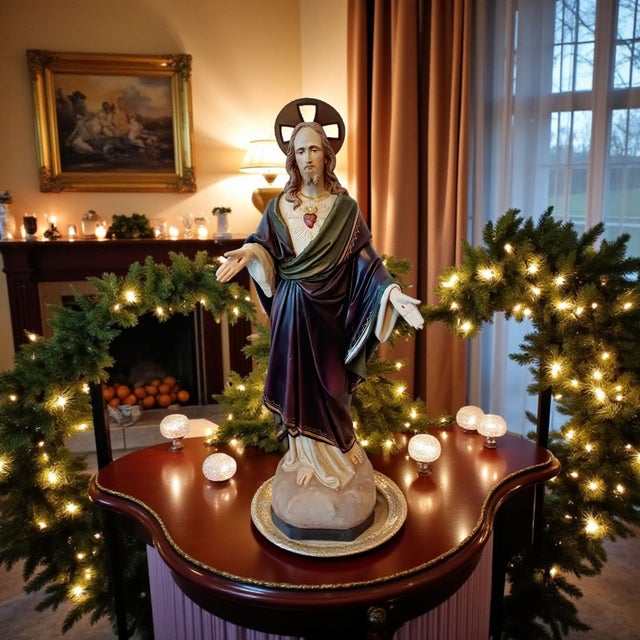 Belgian Polychrome Plaster Sacred Heart of Jesus Statue from O.L.V. / Eigendom, Early 20th Century For Sale - Image 9 of 10