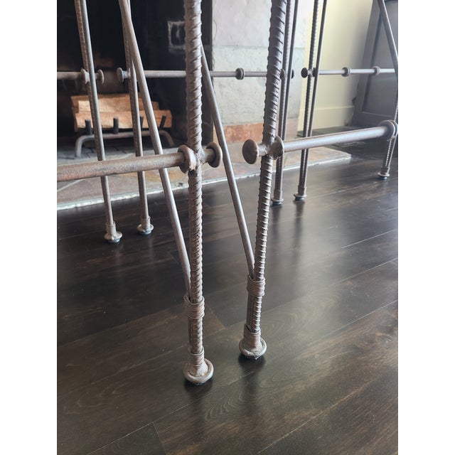 Ilana Goor Style 1970's Vintage Brutalist Iron Leather Stools Set of 3 For Sale - Image 15 of 15