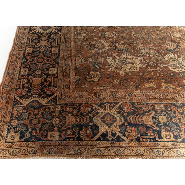 Antique Persian Sultanabad Brown Handwoven Wool Carpet For Sale - Image 4 of 8