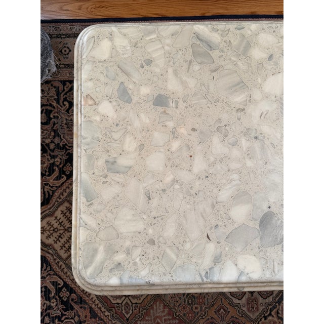 Vintage Terrazzo Stone Coffee Table | Postmodern Pedestal Coffee Table | Italian Modern Style | Sculptural Cream Stone Cocktail Table For Sale - Image 4 of 5