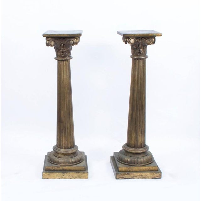 This is a gorgeous pair of antique English Edwardian Corinthian column hand-painted pedestals, circa 1860. They would be...