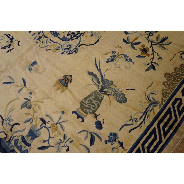1890s Tan Beige Floral Vase Antique Chinese Peking Rug 8' 1" X 15' 6" Handknotted Wool Carpet For Sale In New York - Image 6 of 6