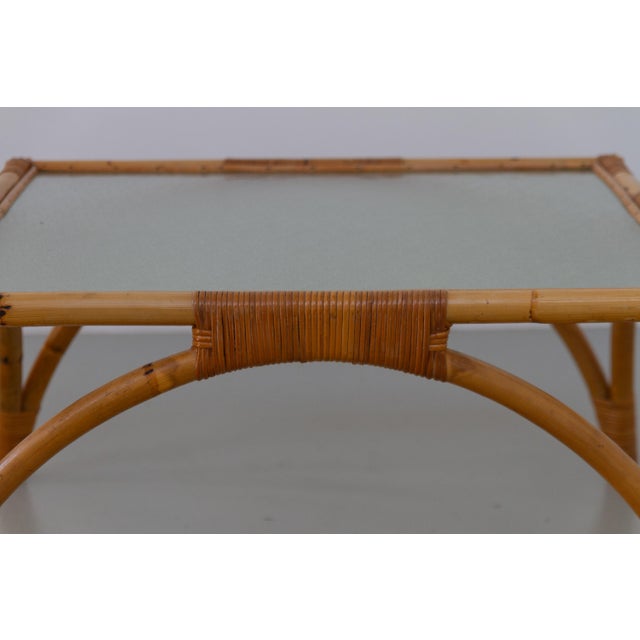 Danish Modern Square Rattan and Glass Coffee Table, 1960s For Sale - Image 4 of 15