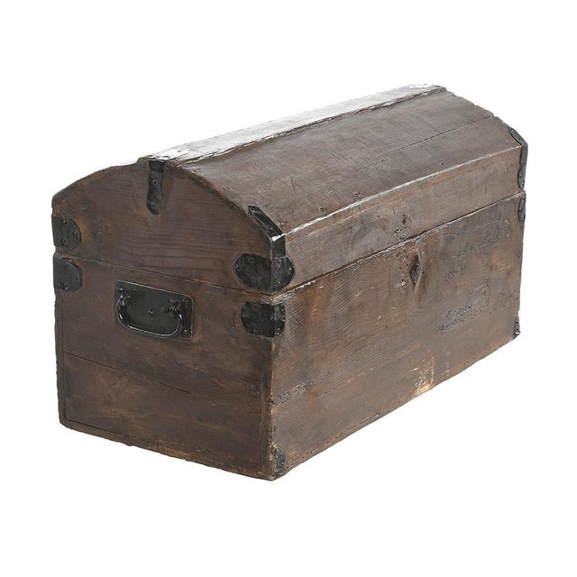 Vintage Metal & Wooden Transport Trunk For Sale - Image 3 of 6