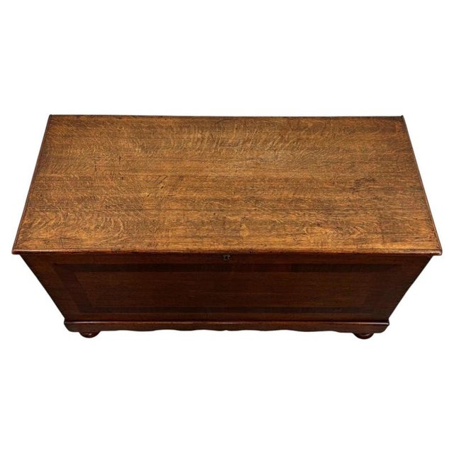 19th Century English Oak Coffer Chest with Mahogany Cross-Banding For Sale - Image 4 of 11