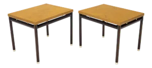John Stuart Ebonized Bases Floating Tops End Side Tables - a Pair