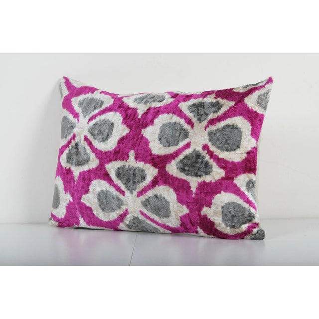 Mid-Century Modern Fuchsia Silk Ikat Velvet Pillow Cover For Sale - Image 3 of 4