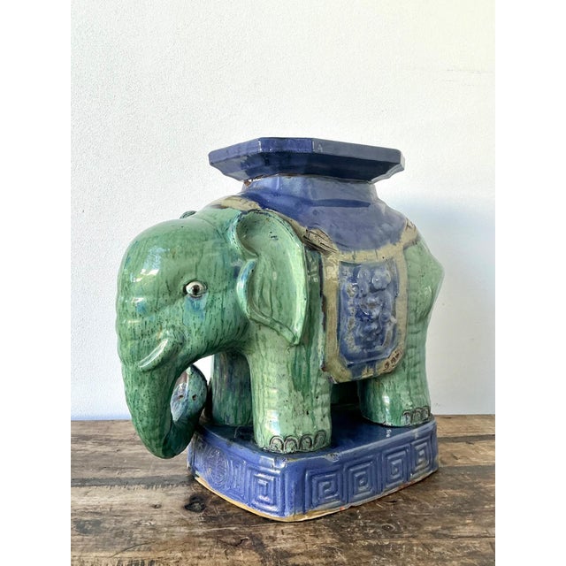 Vintage Glazed Ceramic Elephant Low Stool For Sale - Image 10 of 14