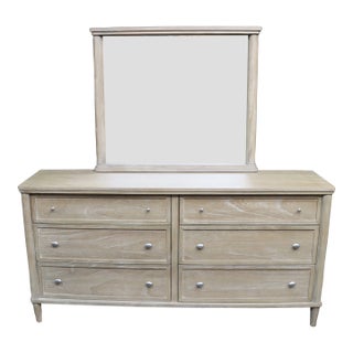 Cerused Oak Six Drawer Dresser With Mirror For Sale