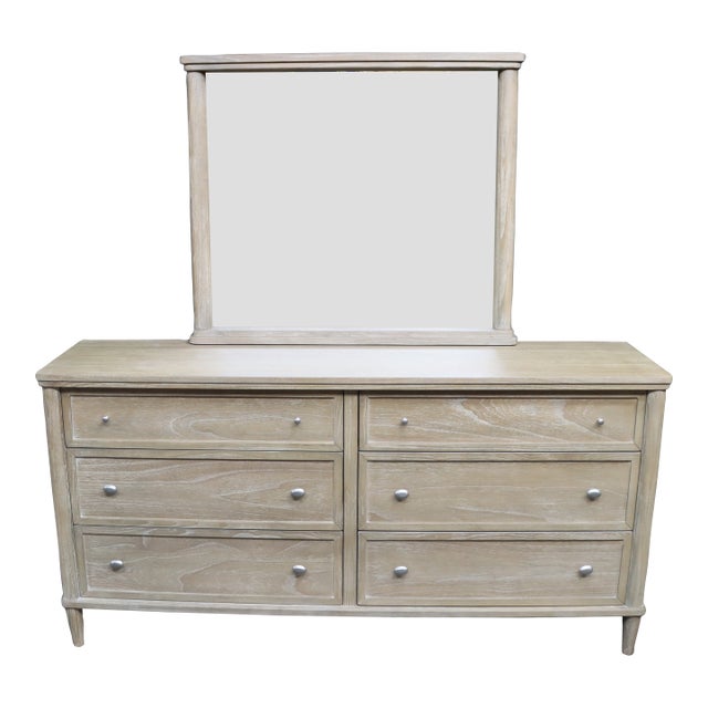 Cerused Oak Six Drawer Dresser With Mirror For Sale