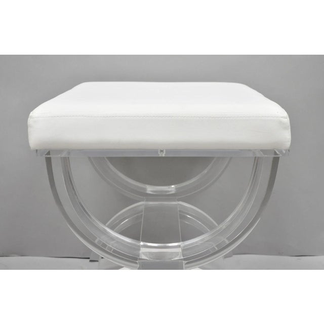 Contemporary Modern Lucite Acrylic X-Form White Vanity Bench Stool Seat For Sale - Image 11 of 15