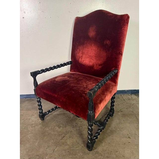 19th Century Spanish Baroque Armchairs in Ebonized Wood and Velvet For Sale - Image 11 of 13