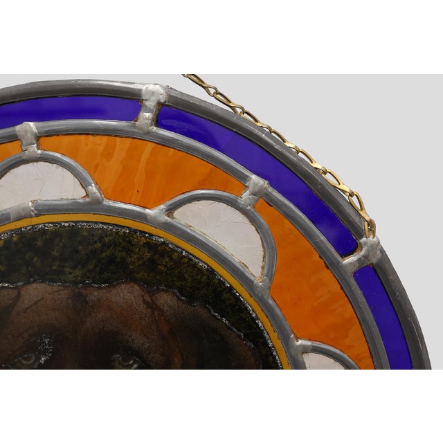 Yellow Art Deco Stained Glass Roundel Depicting with English Mastiff Dog, 1890s For Sale - Image 8 of 11