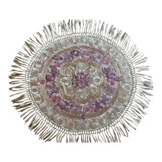 Antique Handmade Embroidered Round Tablecloth For Sale