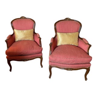 French Karges Chairs Gilded Wood Bergere Style For Sale