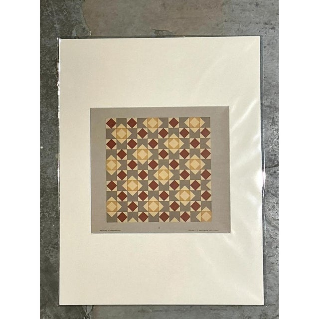 Cream Vintage Geometric Tile Pattern Serigraph For Sale - Image 8 of 12