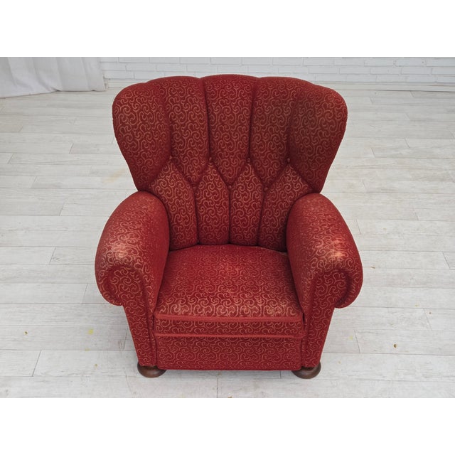 1950s Danish Armchair in Red Wool with Oak Legs, 1950s For Sale - Image 5 of 18