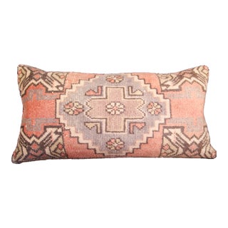 Soft‑Tone Rug Cushion – Handcrafted From Vintage Turkish Tribal Rug Pillow Cover -16'' X 32'' For Sale