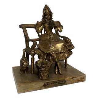 Bronze Statue Marble Girl with Cat LA Devideuse Par Maxim Antique For Sale