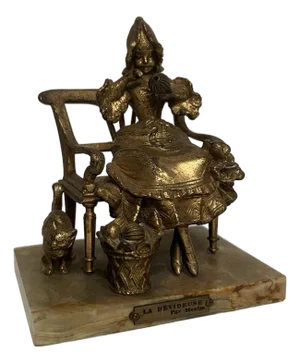 Bronze Statue Marble Girl with Cat LA Devideuse Par Maxim Antique