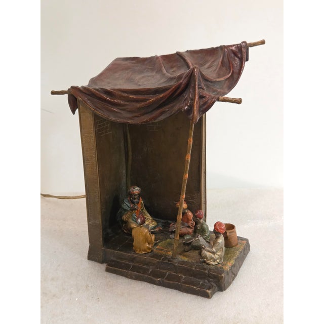 Early 20th Century Original Orientalist Austrian/ Vienna Cold Painted Bronze Lamp of a Classroom For Sale - Image 11 of 18